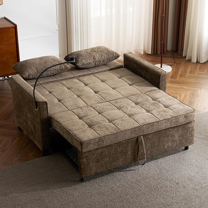 3 in 1 Convertible Sleeper Sofa Bed, 56.9" Small Pull Out Couch Bed