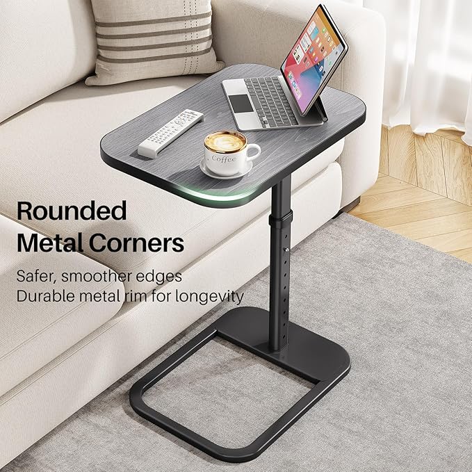 Kitstorack TV Tray Table, Adjustable Height & Rounded Metal Corners, Snack Table