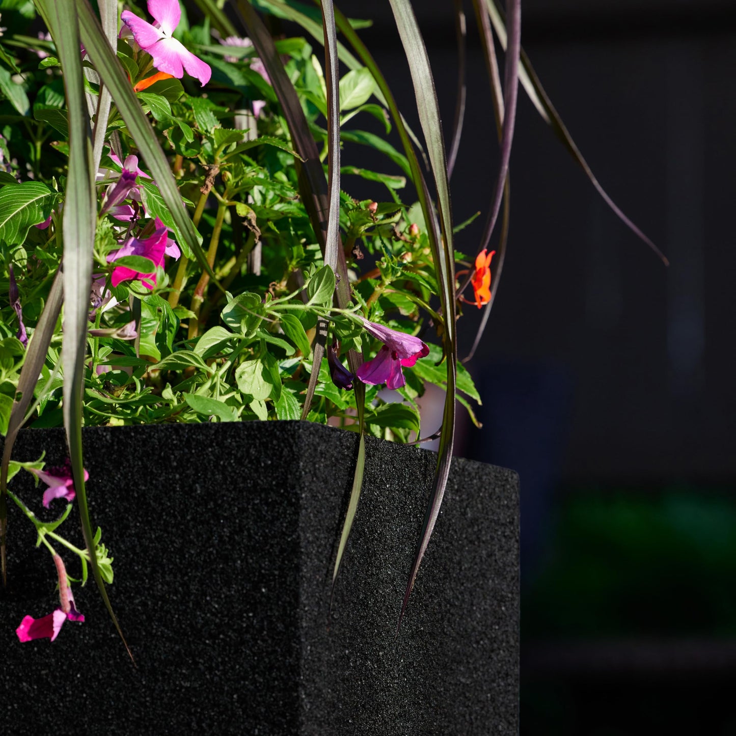 PolyStone Monterray Cube Planter – 23" x 19" x 19" – Large Square Indoor/Outdoor Planter Box for Patio & Garden – Modern Stone-Look Resin – All-Weather w/Drainage Holes - Made in USA – Black Granite