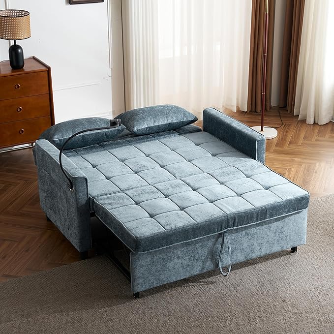 3 in 1 Convertible Sleeper Sofa Bed, 56.9" Small Pull Out Couch Bed