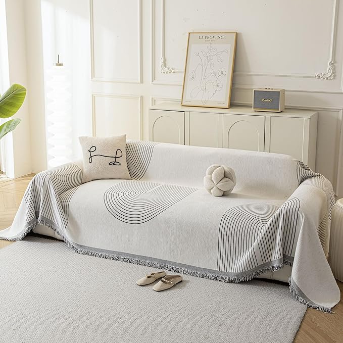 Couch Cover for Dogs, Boho Sofa Covers for 3 Cushion Couch, Chenille Sofa