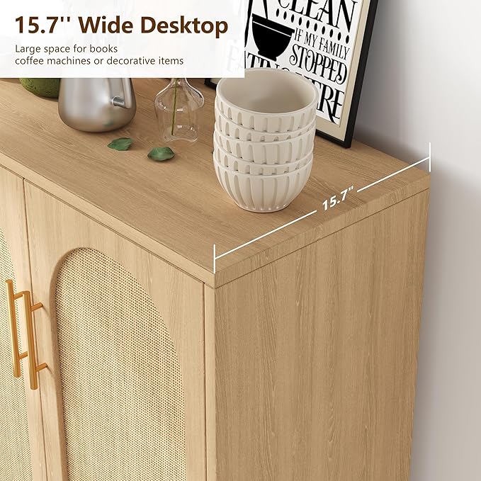 15.7"D Rattan Buffet Sideboard Cabinet