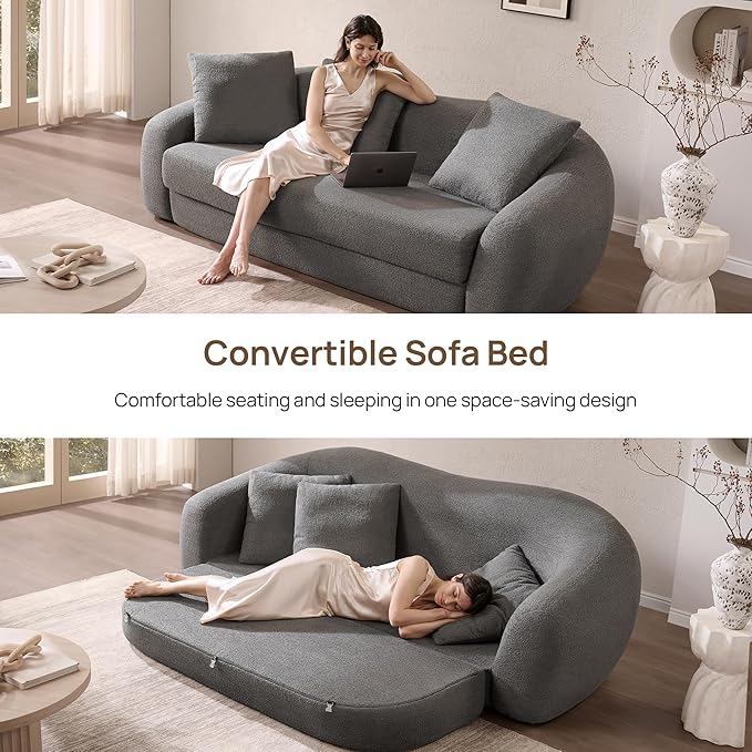 SICOTAS Curved Sofa Couch Bed for Living Room Convertible Futon Cloud Boneless