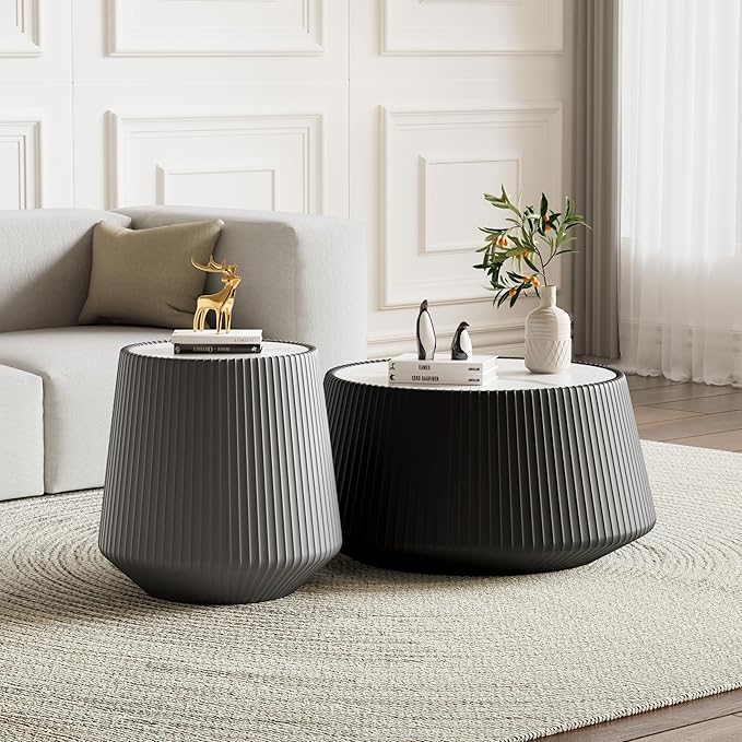 Modern Marble Nesting Coffee Table Set of 2, 26.77" Cup Shaped Coffee and End