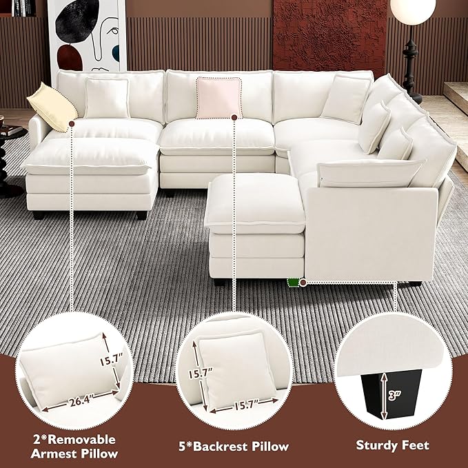 Ihanherry 114" V-Shaped Modern Sofa Modular Sectional Cloud Couch