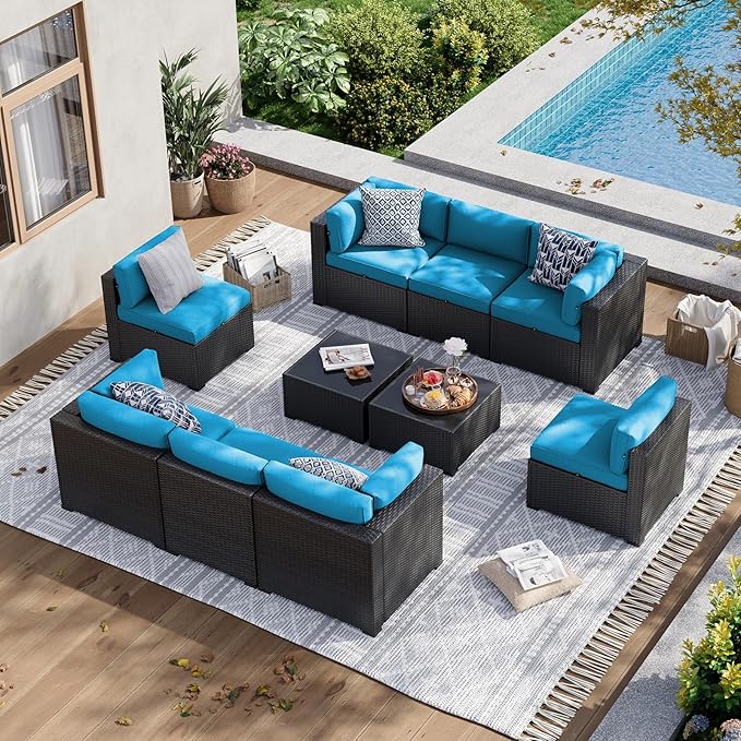 Aoxun 10 Piece Patio Furniture Set Wicker Rattan Patio Sectional Sofa Set