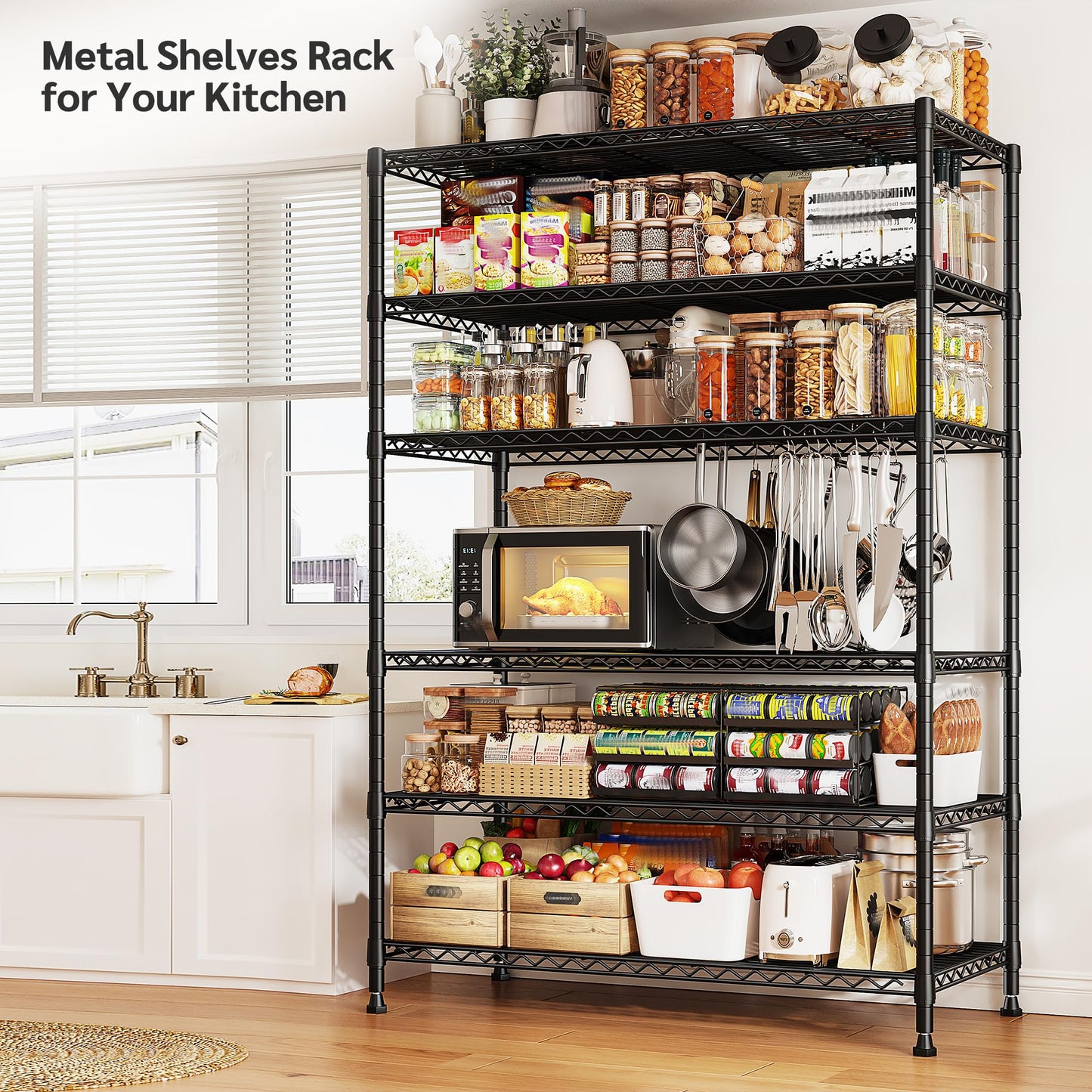 REIBII 75''H Storage Shelves Metal Shelving Unit, 6 Tier Wire Shelving for Pantry Shelves Adjustable 1200LBS Garage Shelving Heavy Duty Storage Rack for Kitchen Garage, 35.4''W*75''H*15.7" D