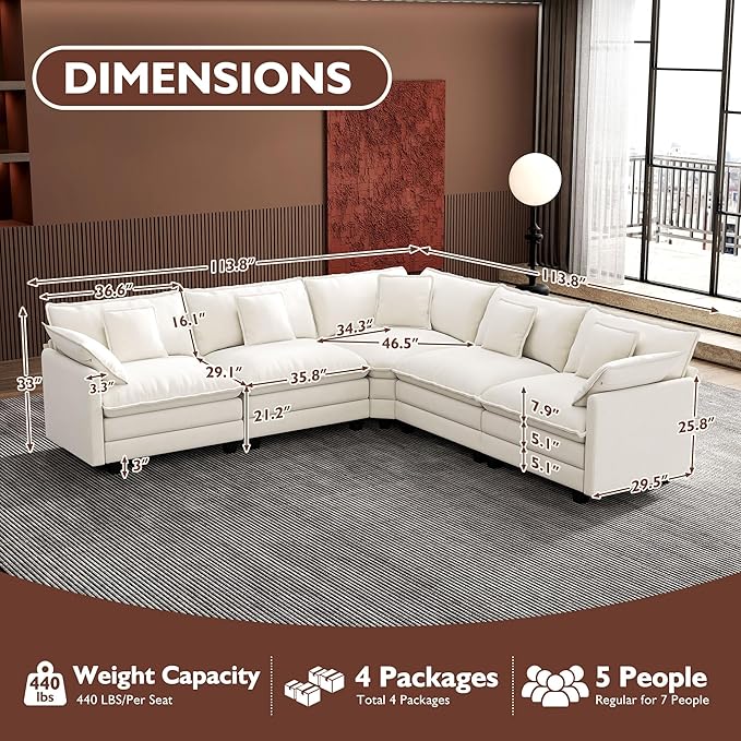 Ihanherry 114" V-Shaped Modern Sofa Modular Sectional Cloud Couch