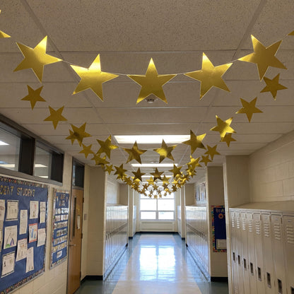 Outus 48 Pieces 11 Inch Large Gold Stars Cutouts Gold Stars Decoration Double Printed Paper Star for Movie Night Bulletin Board Decoration, Classroom Wall Party Decor Back to Shcool Party Decor