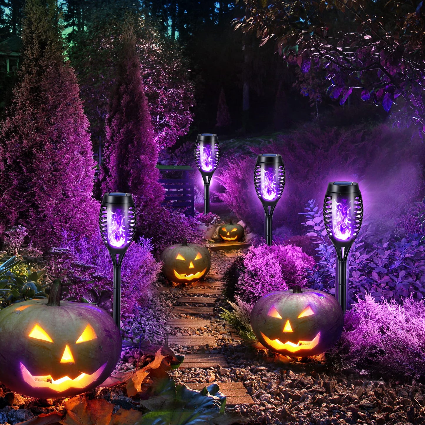 Toodour Solar Torch Flame Lights, 6 Pack Solar Lights Outdoor with Flickering Flame, Waterproof Solar Pathway Lights Landscape Decoration Lighting for Garden, Lawn, Yard, Outdoor Decor - Purple