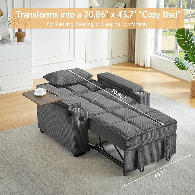 Auvsoce 3-in-1 Folding Convertible Sofa Bed Set of 2, Sleep Couch