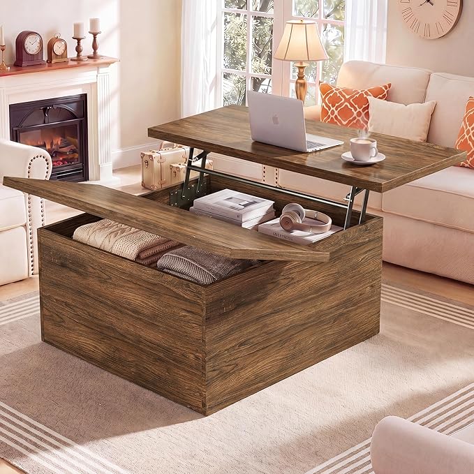 HUAHUU 31.5" Lift Top Coffee Table, 4 in 1 Square Coffee Table