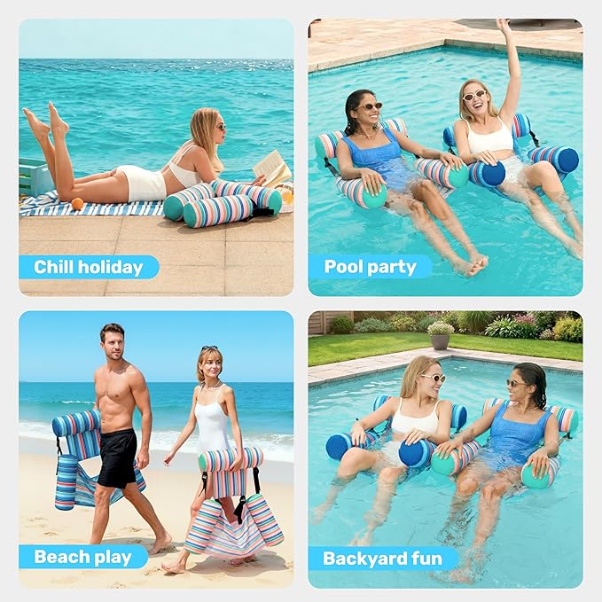 SLOOSH Inflatable Pool Floats Adult, 2 Packs Floating Lounge Chairs, Blow up