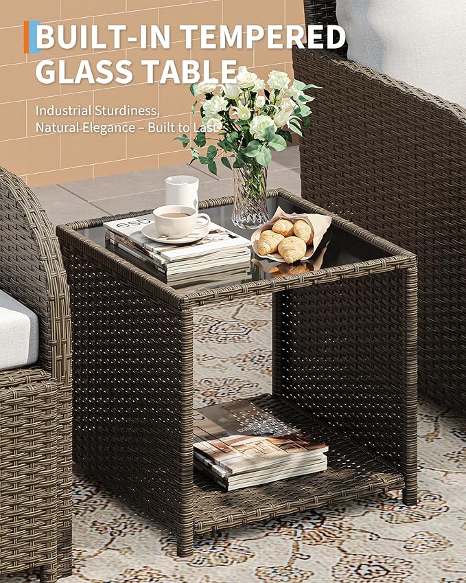 Garvee 5-Piece Outdoor Patio Conversation Set, PE Rattan Wicker Patio Furniture