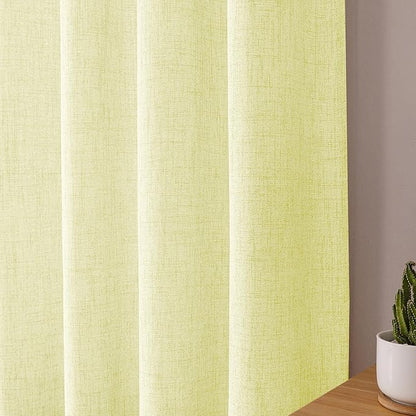 Tollpiz Short Linen Curtains Living Room Rod Pocket Semi Sheer Curtain Burlap Light Filtering Thick Linen Drapes for Bedroom, 54 x 54 inches Long, Cream Yellow, Set of 2 Panels