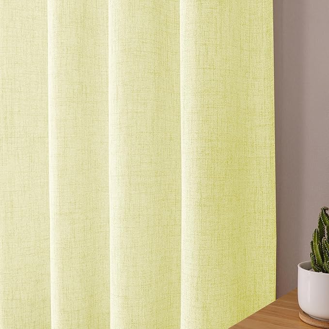 Tollpiz Linen Curtains Bedroom Rod Pocket Semi Sheer Curtain Burlap Light Filtering Thick Linen Drapes for Living Room, 54 x 84 inches Long, Cream Yellow, Set of 2 Panels