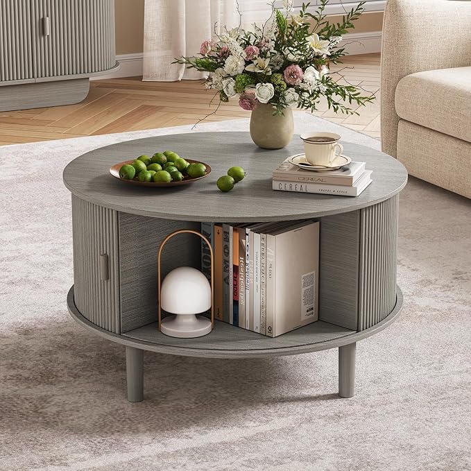 Coffee Table and TV Stand Set of 2, Round Center Table