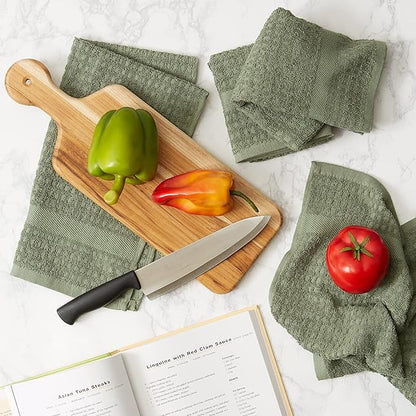 DII Basic Terry Collection Waffle Dishtowel Set, Solid Artichoke, 4 Piece