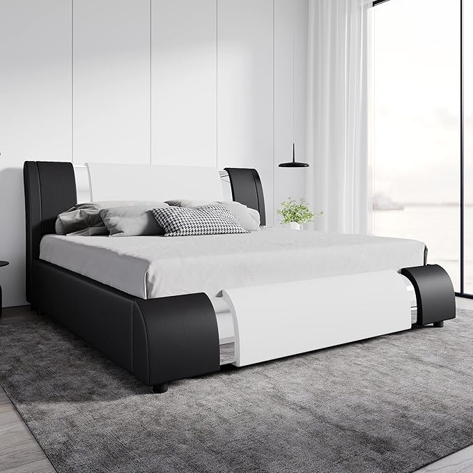 SHA CERLIN Modern Faux Leather King Bed Frame
