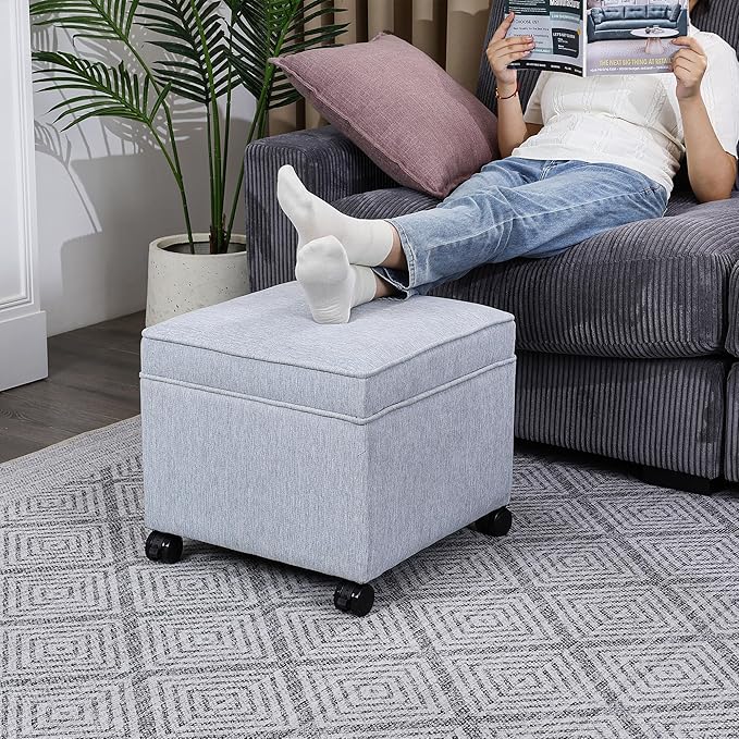 Adeco 17.5 inch Square Storage Ottoman