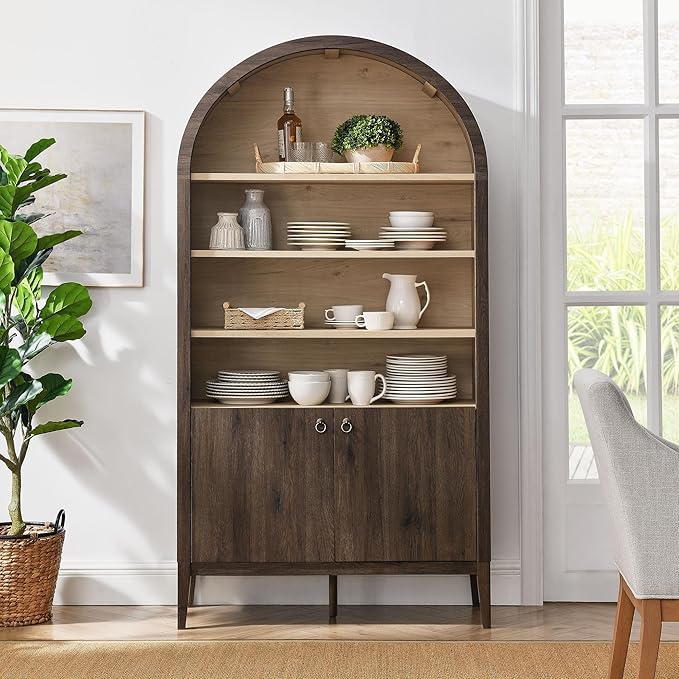 Modway Nolan Tall Arched Storage Display Cabinet in Dark Walnut