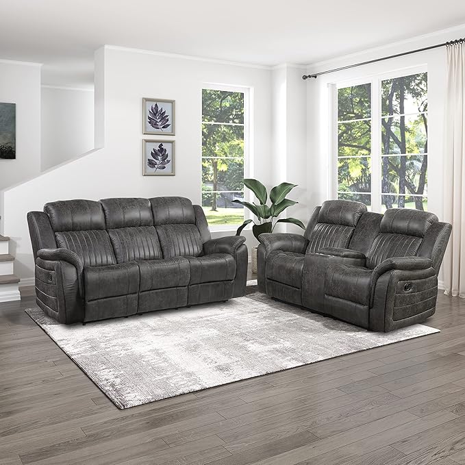 Lexicon Recliner Living Room Set, Home Theater Seating, Manual Polished