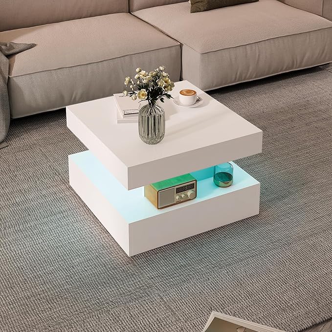 HedoAjim Small White Led Coffee Table
