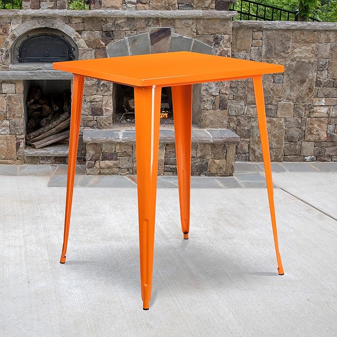 Flash Furniture Nolan Commercial Grade 31.5" Square Orange Metal Indoor-Outdoor
