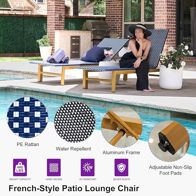 PURPLE LEAF Extra Wide Patio Chaise Lounge Set of 2 Outdoor Lounger French PE