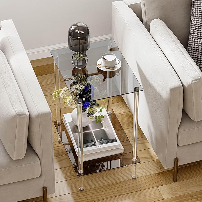 Tempered Glass Side Tables Set of 2 Acrylic End Table