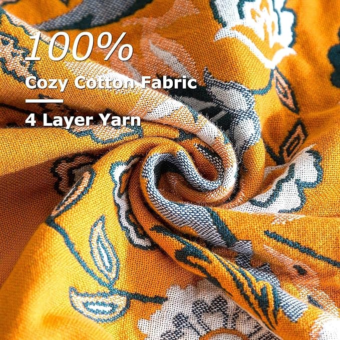 LUTBM Boho Throw Blanket for Bed 100% Cotton Soft Lightweight Quilt Reversible