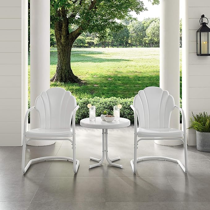 Crosley Furniture Tulip 3-Piece Outdoor Chair and Side Table Set, Retro Metal