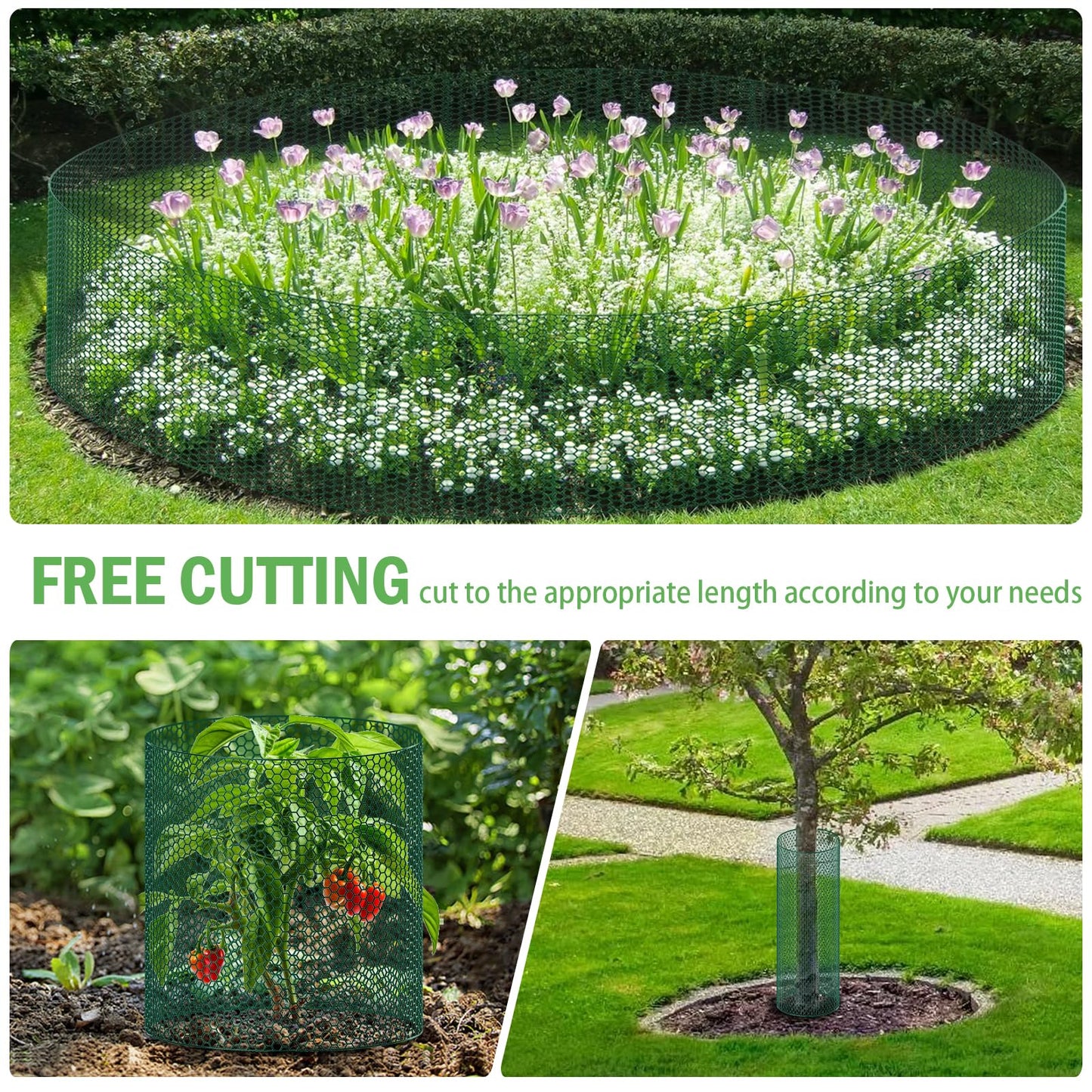 40Ft x 16In Plant Protectors from Animals, Plant Cages for Outdoor Plants, Free-Cut Wire Plant Protector, Plant Cover Chicken Wire Fencing with Ground Stakes & Ties to Keeping Bunny Animals Out