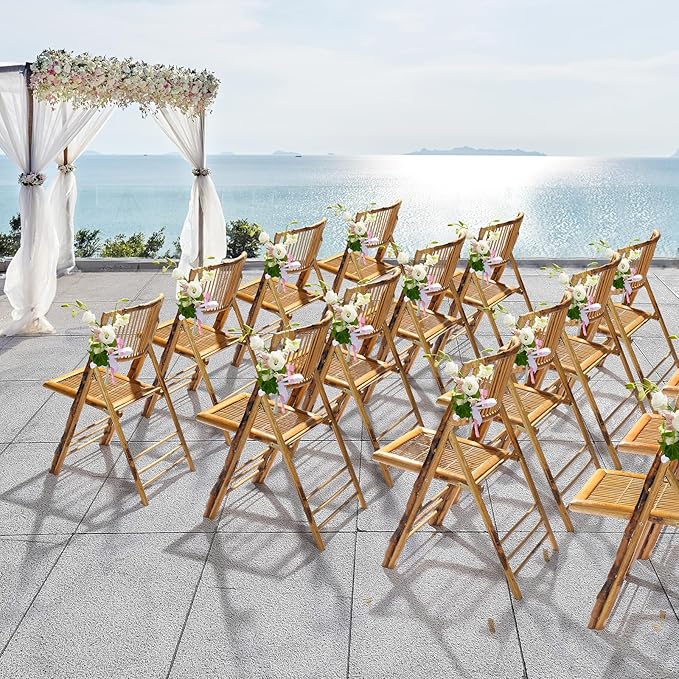 VINGLI Bamboo Folding Chair, Foldable Dining Wood Chairs Comfortable Seat