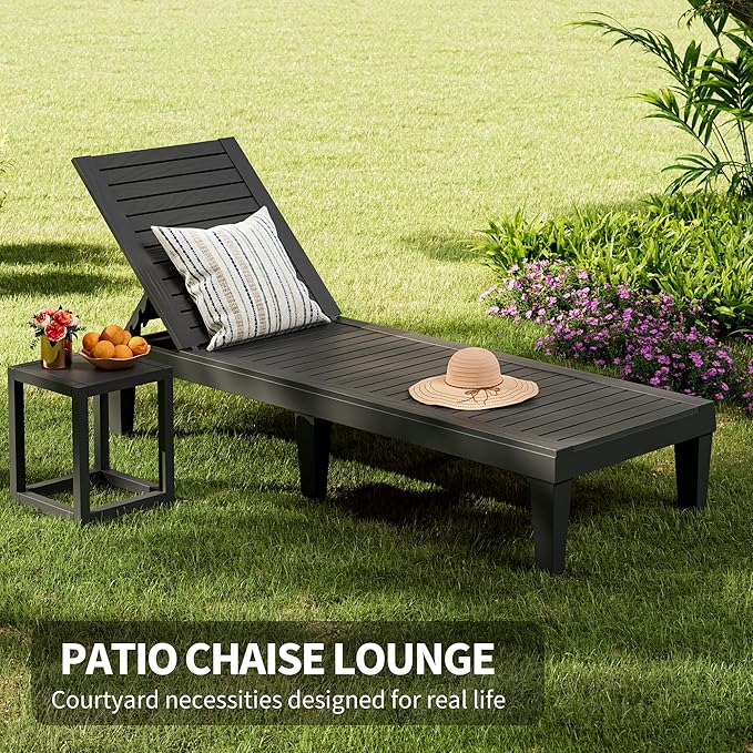 Outdoor Chaise Lounge Chairs Set of 2, 5-Position Adjustable Tanning Lounge