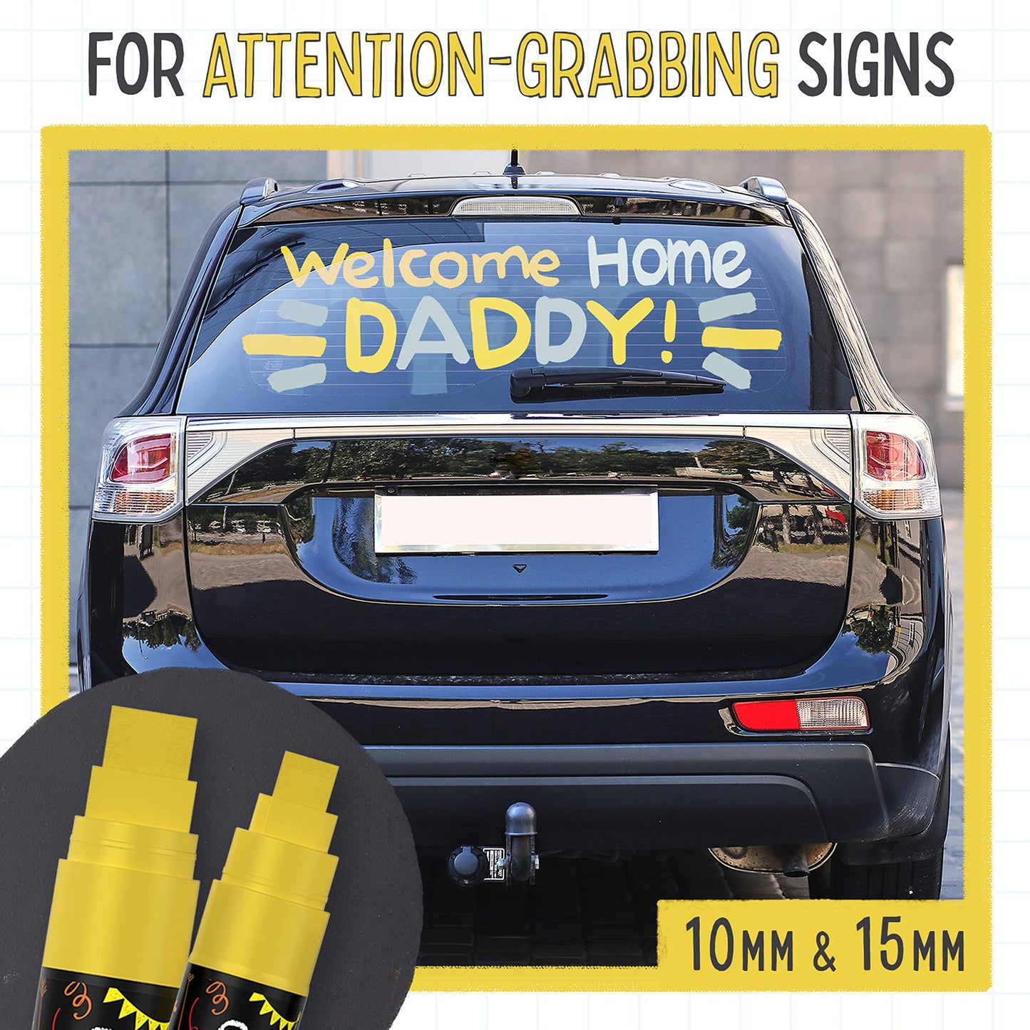 5 Gold Chalkboard Chalk Markers - Gold Dry Erase Markers for Blackboard, Chalkboard Signs, Windows, Glass | Variety Pack - Fine & Jumbo Size Ink Pen (1mm, 3mm, 6mm, 10mm, 15mm)