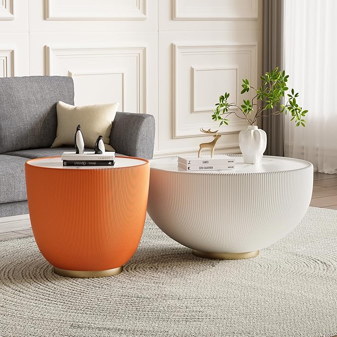 Round Marble Coffee Table Set of 2, 2 Piece Coffee Table and End Table