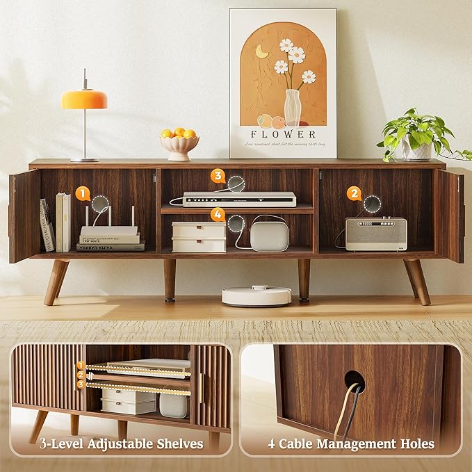 SUPERJARE TV Stand for 55 Inch TV, Entertainment Center