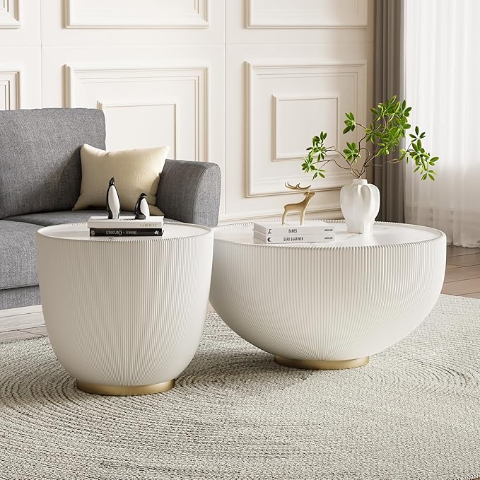 SSLine Bowl-Shape Coffee Table Set of 2 Modern Sintered Stone Top Nesting