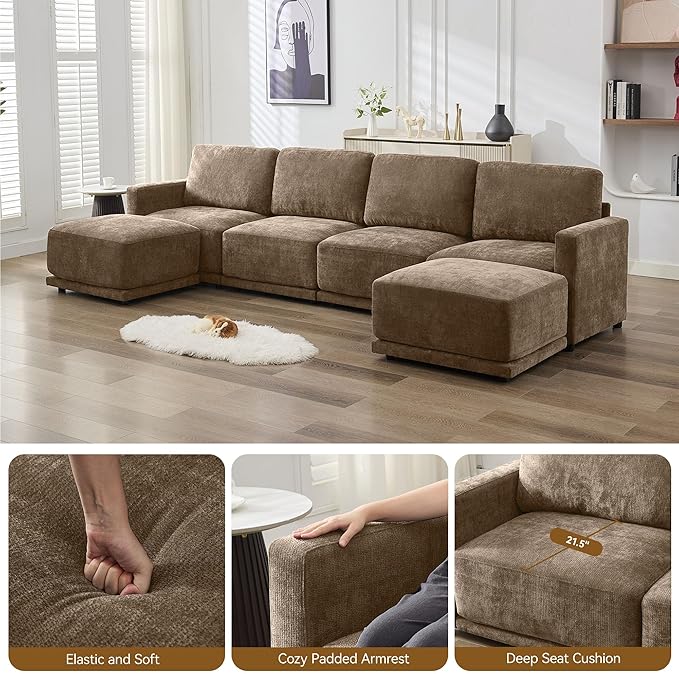 110.6" L Shaped Modular Sectional Sofa Modern Chenille Comfy Couch