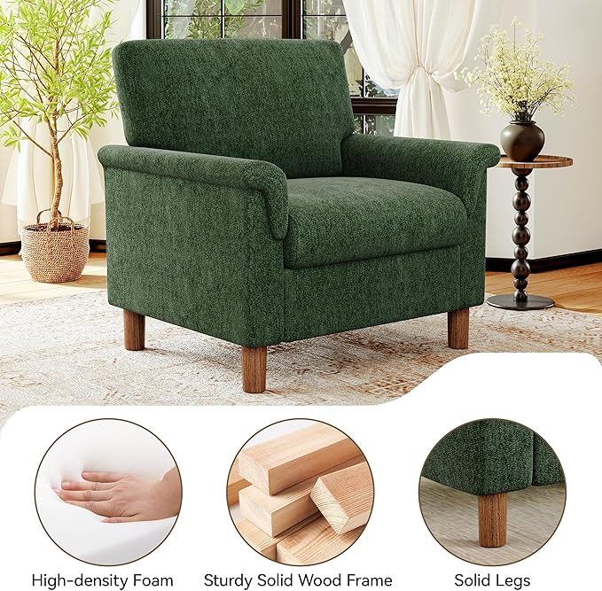 Mid Century Modern Accent Chairs Set of 2, Chenille Comfy Living Room Arm Chairs