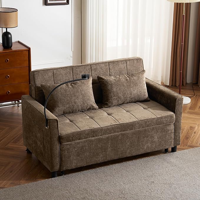 3 in 1 Convertible Sleeper Sofa Bed, 56.9" Small Pull Out Couch Bed