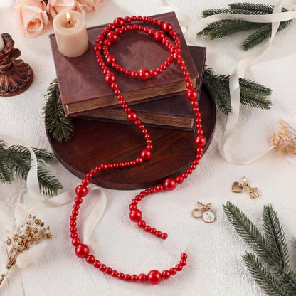 Yalikop 11.8 ft Red Faux Pearl Beads Garland for Wedding Pearl Garland Strand Chain Wedding Decoration for Floral Centerpieces Bridesmaid Party Favor Mantel Fireplace Stairs
