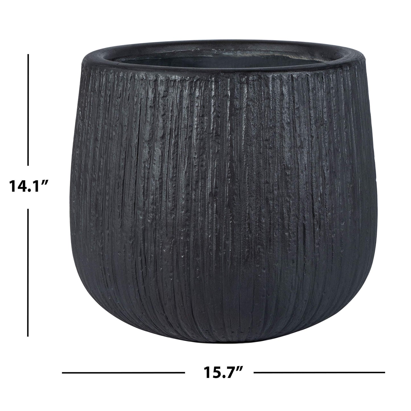 SAFAVIEH Outdoor - Francia Black Concrete Ficonstone Planter Pot with Drainage Hole, Frost Resistant Garden Planter for Patio, Deck, Indoor Outdoor Use, 15.7" W x 15.7" D x 14" H (PAT1523A)