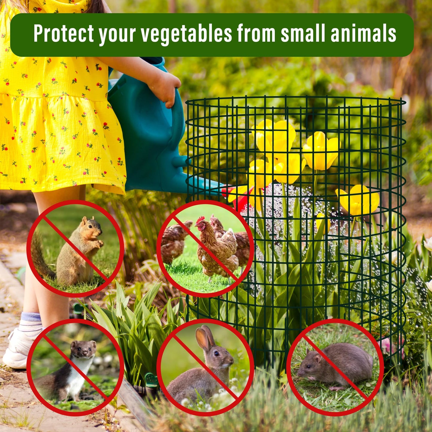Warmfarm 9 Pics DIY Metal Plant Protectors from Deer, Garden Fencing Animal Barrier Size 11.8 * 15.7 inches, Mesh Plant Cage Chicken Wire Cloche for Plants with Stakes and Nylon Cables