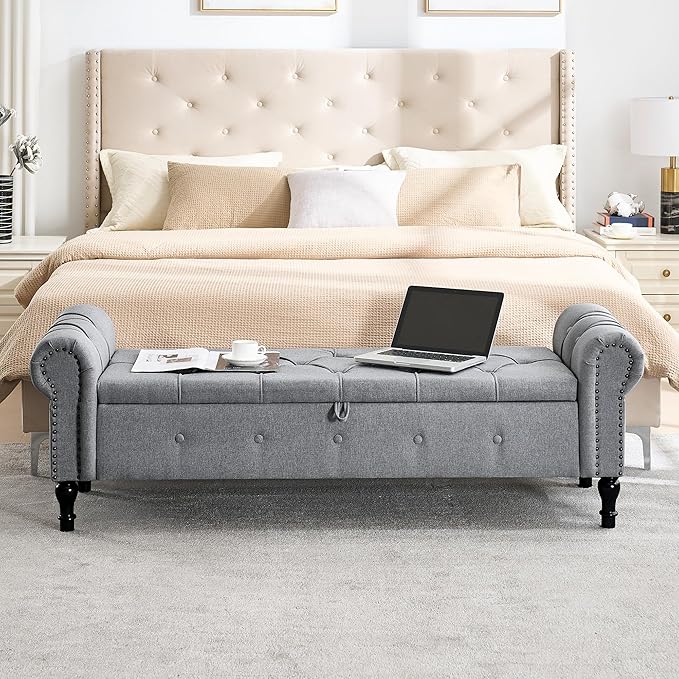 67 Inch Storage Bench for Bedroom, End of Bed Bench, King Size Benches