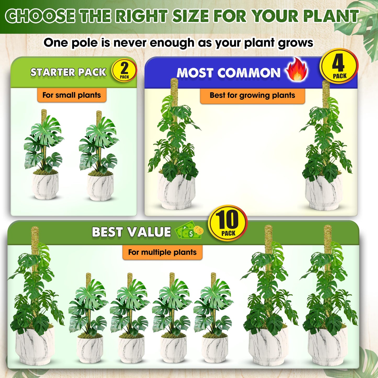 DUSPRO Natural Stackable Moss Pole for Plants Monstera, Forest Moss Sticks, Monstera Plant Support, Handmade Plant Stakes for Indoor Plants for Potted Plant to Grow Upward 02 pcs 22''