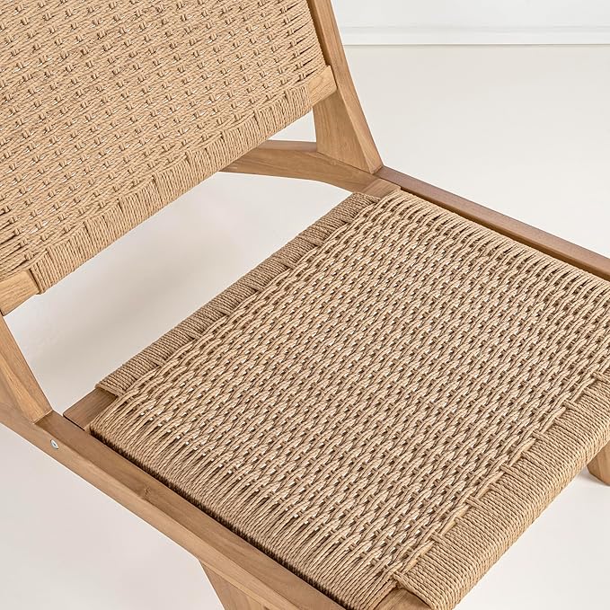JONATHAN Y Parker 23.6" x 36.2" Solid Teak Wood Woven Yarn Accent Bohemian