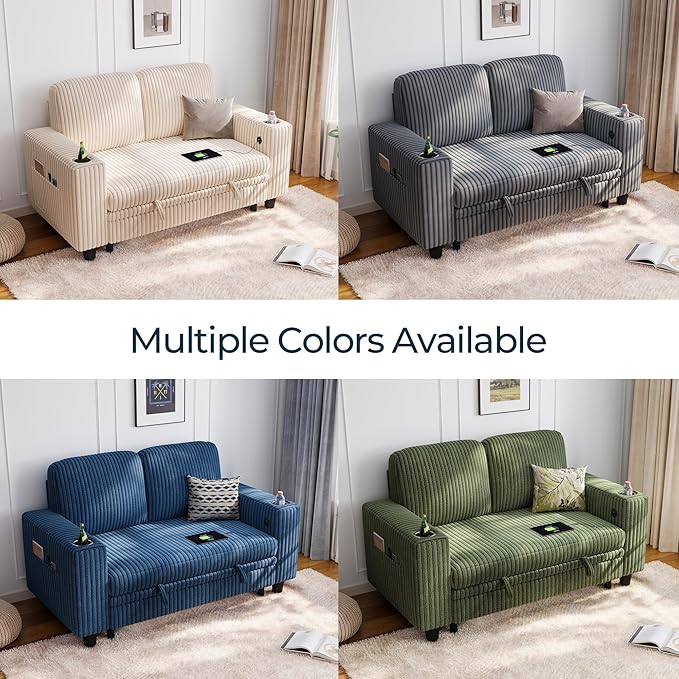 LINSY HOME Sectional Sleeper Sofa Bed, Corduroy Pull Out Couch