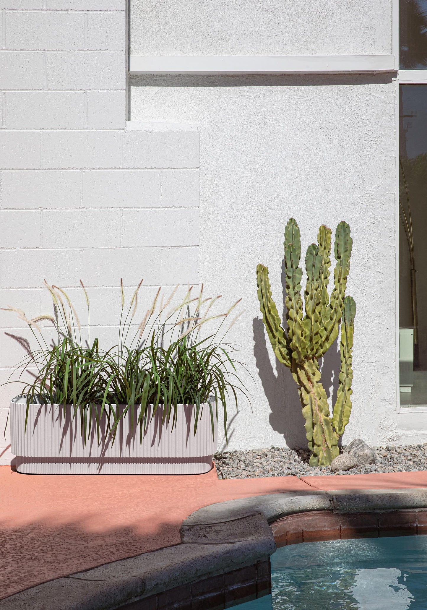 Veradek Demi Series Long Planter for Porch, Patio, Backyard | Durable Plastic-Stone Composite Material | Modern Décor for Shrubs, Flowers
